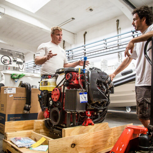 Volvo PentaVolvo Penta's Johannes Carlsson oversees the installation of the Penta engines into the fleet of RIBs at The Boatyard in Lisbon,Portugal 